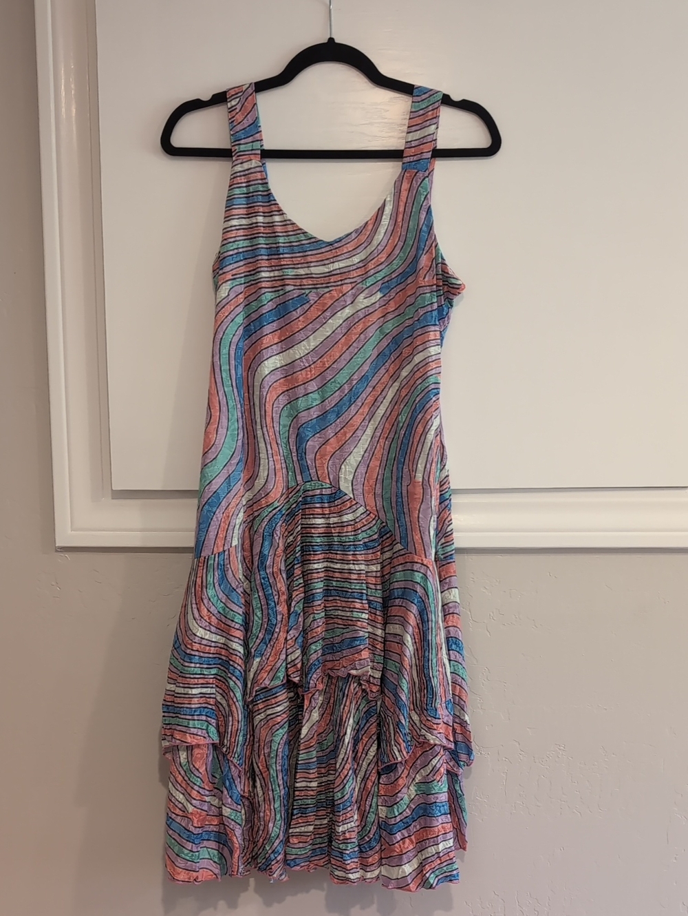 Carine Multicolor Wavy Stripe Sleeveless Dress, Medium